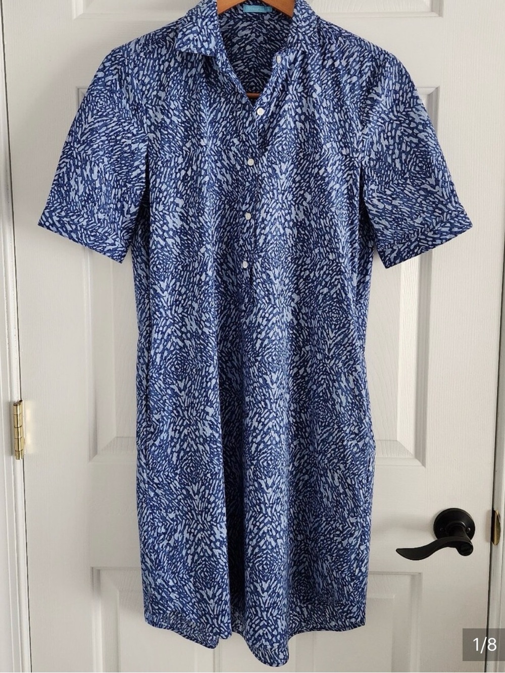 J. McLaughlin Arissa Collared Pullover Shirt Dress Navy and Light Blue